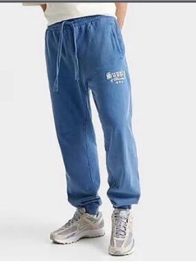 Supply & Demand Orthodox fleece jogger pants in a copen blue wash